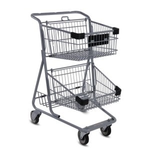 EXpress4546-T two-tier metal wire shopping cart in metallic grey