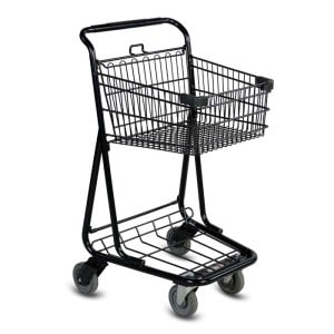 EXpress3540 two-tier metal wire shopping cart with lower tray in black