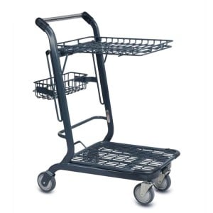 EXpress3556 two-tier metal wire shopping cart with back basket and retractable top tray