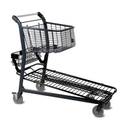 EZtote646 metal wire material handling shopping cart with back basket in dark grey