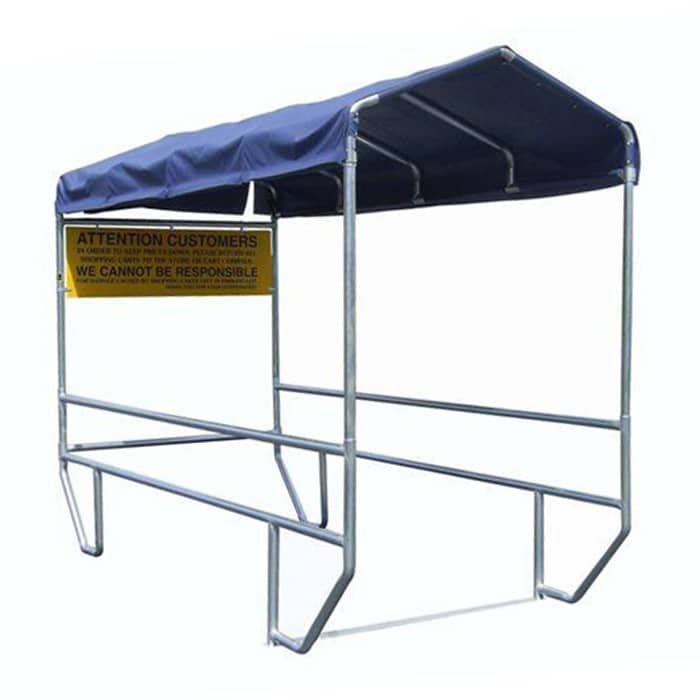 Double wide shopping cart corral with canopy - Versacart